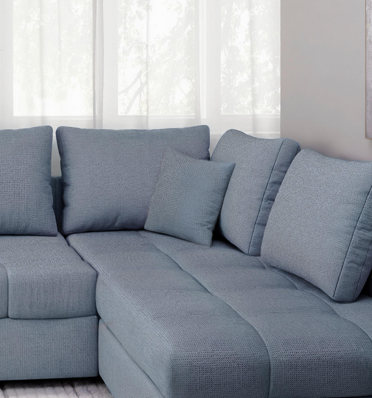 ECKSCHLAFSOFA in Chenille Hellblau  - Schwarz/Hellblau, MODERN, Holz/Textil (298/202cm) - MID.YOU