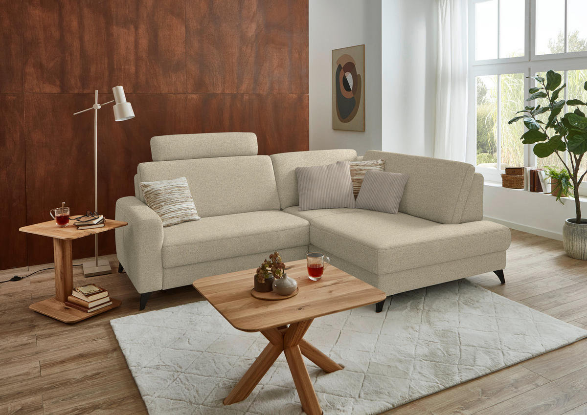 ECKSOFA  Chenille Sandfarben  - Sandfarben/Schwarz, Design, Textil/Metall (239/182cm) - Beldomo Comfort