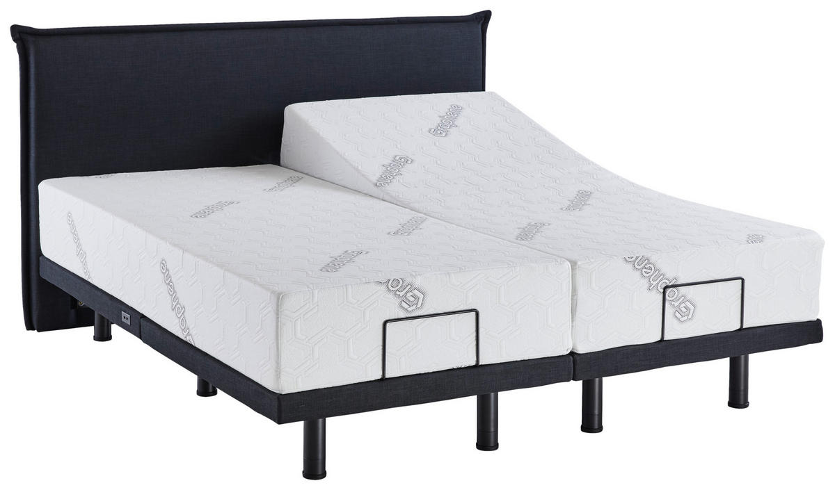 BOXBETT 180/200 cm,  in Graphitfarben, gepolstertes Kopfteil, Beleuchtung, Soundsystem, motorische Verstellbarkeit, Fernbedienung, Matratzen, Befestigungsmaterial, Unterbodenbeleuchtung, H3 = fest  - Schwarz/Graphitfarben, Design, Textil/Metall (180/200cm) - Chameo