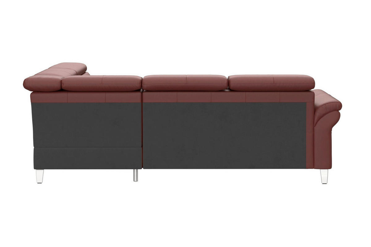 ECKSOFA ARNGAST E Rotbraun Kombination Echtleder/Stoff Mikrofaser Bettkasten, Kopfteilverstellung  - Chromfarben/Rotbraun, Basics, Leder/Textil (245/194cm) - Sit & More