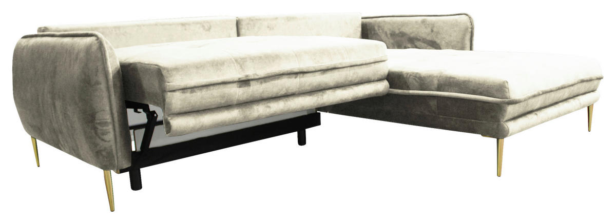 ECKSOFA in Velours Creme  264/196 cm  - Goldfarben/Creme, Design, Textil/Metall (264/196cm) - MID.YOU