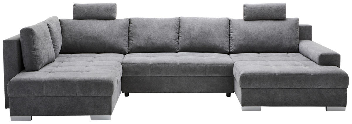 WOHNLANDSCHAFT Dunkelgrau Velours  - Chromfarben/Dunkelgrau, KONVENTIONELL, Kunststoff/Textil (198/363/170cm) - Hom`in