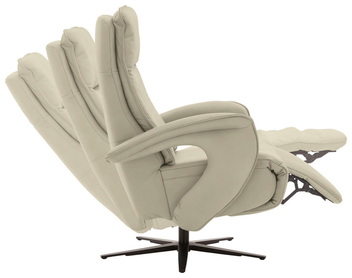 RELAXSESSEL in Leder Creme, Naturfarben  - Creme/Schwarz, Design, Leder/Metall (77/110/87cm) - Valdera