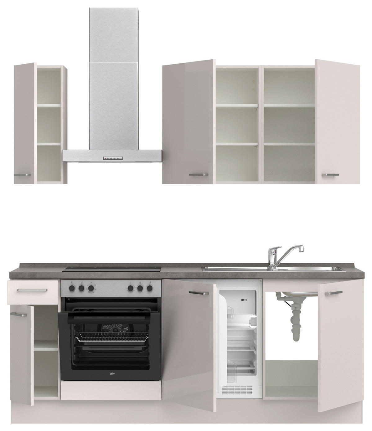 KÜCHENBLOCK Flash 210 cm  in Schieferfarben, Seidengrau  - Schieferfarben/Edelstahlfarben, MODERN, Holzwerkstoff/Metall (210cm) - Nobilia
