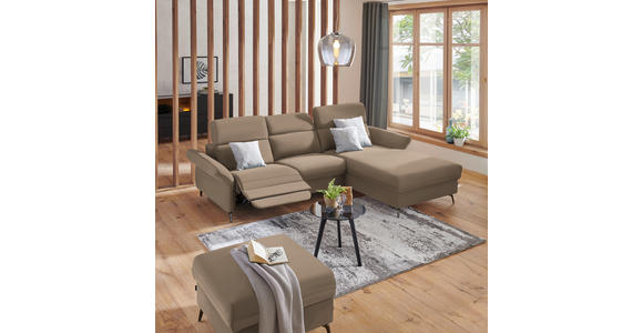 ECKSOFA in Echtleder Hellbraun  - Hellbraun/Schwarz, Natur, Leder/Metall (285/199cm) - Valnatura