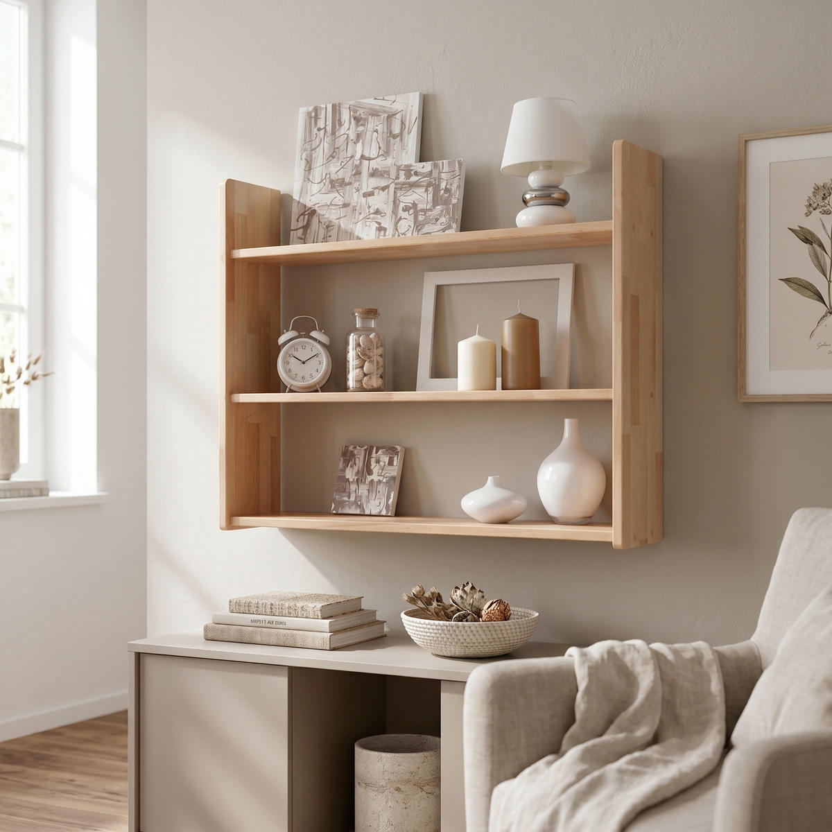 STENSKI REGAL 90/74/20 cm barve bukve  - barve bukve, Basics, les (90/74/20cm) - Livetastic