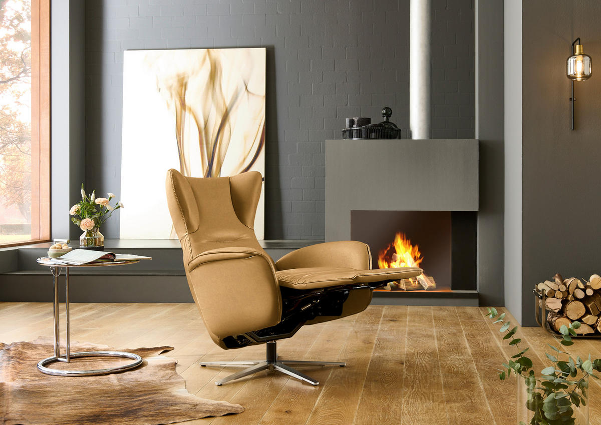 RELAXSESSEL Leder Currygelb  - Currygelb/Schwarz, Design, Leder/Metall (75/106/86cm) - Valdera