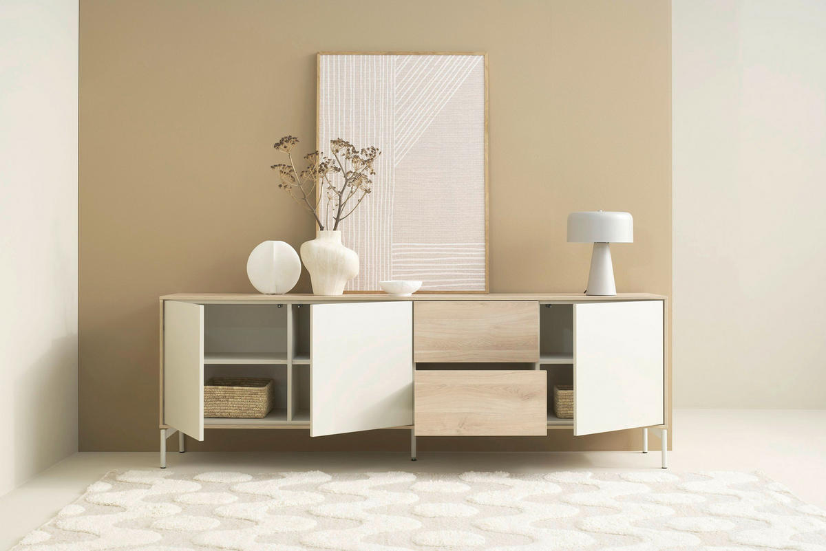 SIDEBOARD LABOE 197/67/41 cm 2 Schublade(n)  - Eiche Bianco/Seidengrau, MODERN, Holzwerkstoff (197/67/41cm) - Schöner Wohnen