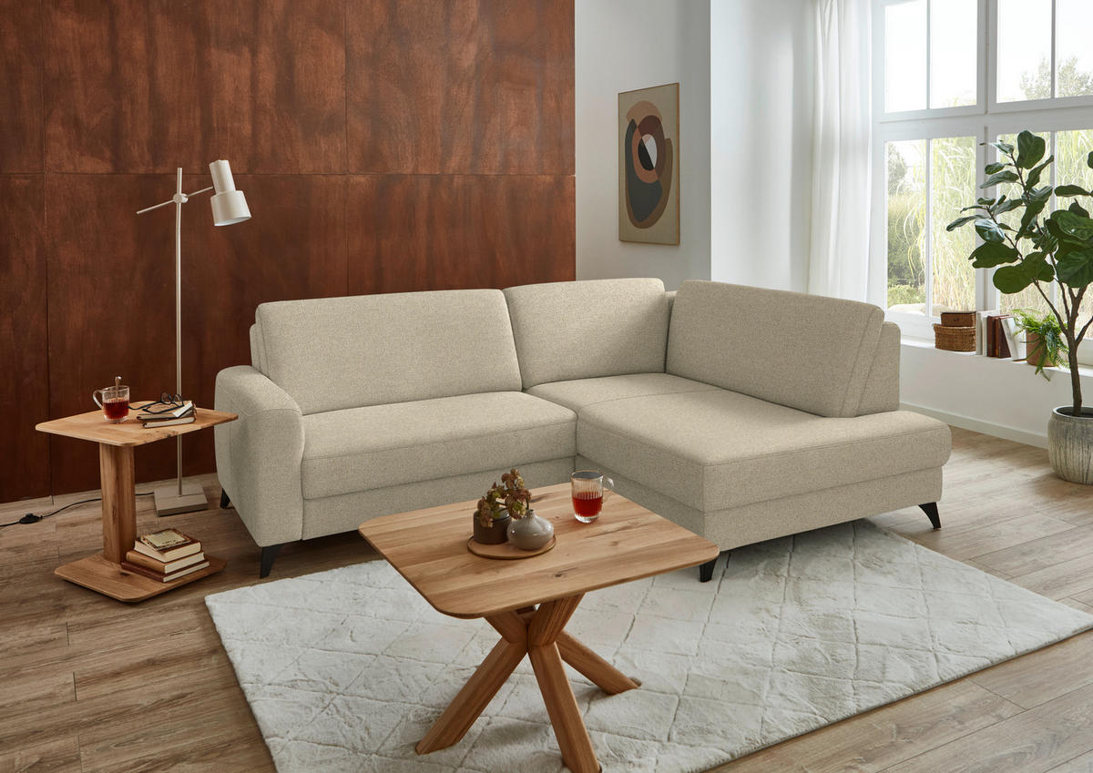 ECKSOFA  Chenille Sandfarben  - Sandfarben/Schwarz, Design, Textil/Metall (239/182cm) - Beldomo Comfort