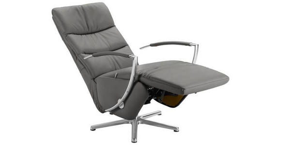 RELAXSESSEL in Leder Grau  - Chromfarben/Grau, Design, Leder/Metall (64/112/80cm) - Cantus