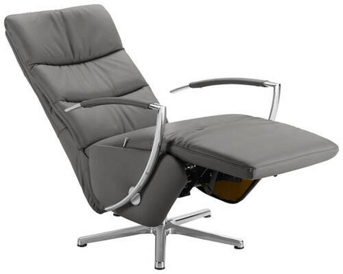 RELAXSESSEL in Leder Grau  - Chromfarben/Grau, Design, Leder/Metall (64/112/80cm) - Cantus