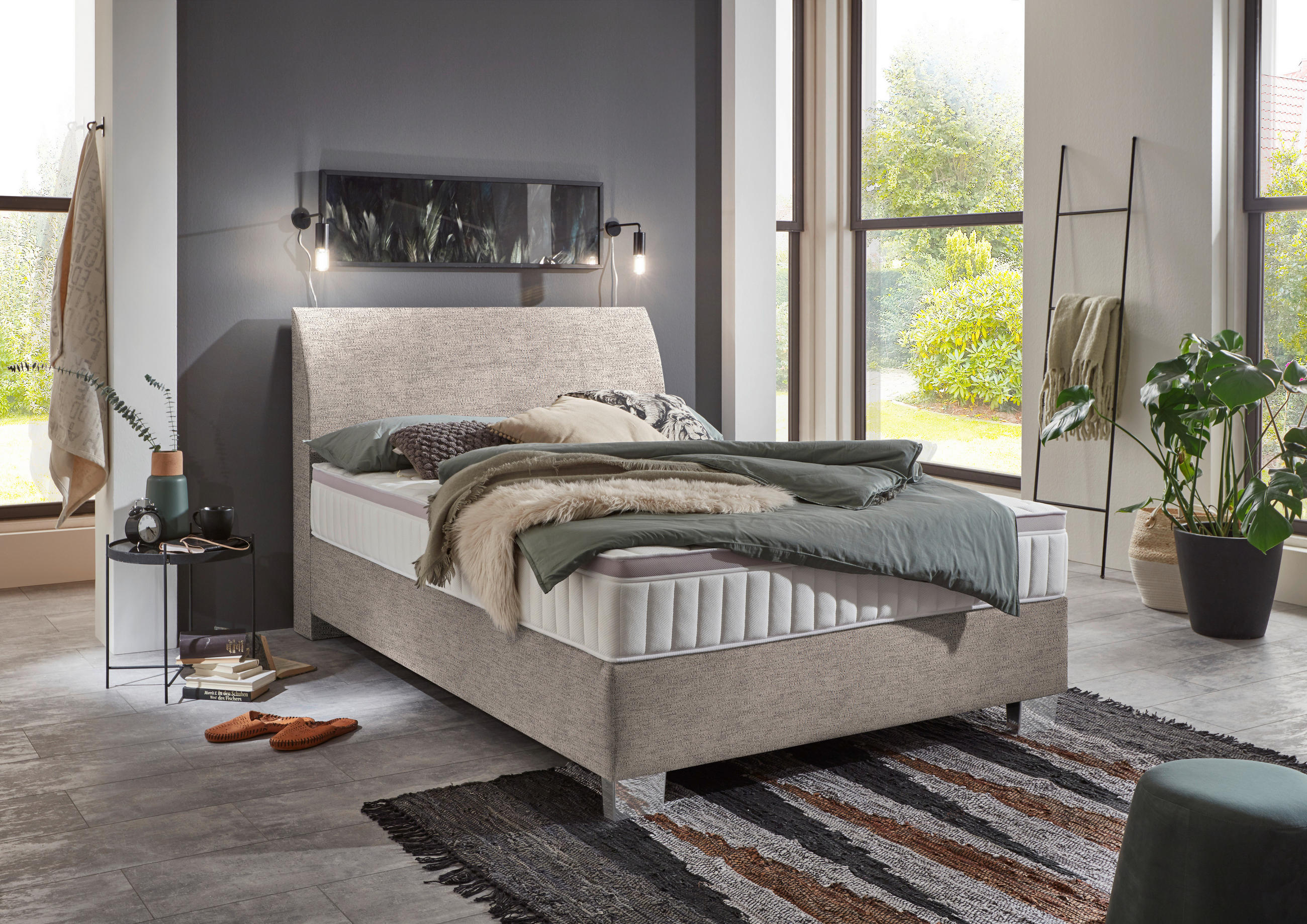 BOXSPRINGBETT 100/200 cm  in Beige  - Chromfarben/Beige, KONVENTIONELL, Kunststoff/Textil (100/200cm) - Hom`in