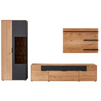 WOHNWAND  in Schwarz, Eichefarben  293/195,9/45,2 cm  - Eichefarben/Erlefarben, Design, Glas/Holz (293/195,9/45,2cm) - Valdera