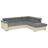 ECKSOFA Anthrazit, Braun Lederlook, Flachgewebe  - Anthrazit/Braun, Basics, Holz/Textil (252/217cm) - MID.YOU