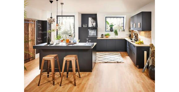 EINBAUKÜCHE - Eichefarben/Schwarz, Design, Holzwerkstoff - Dieter Knoll