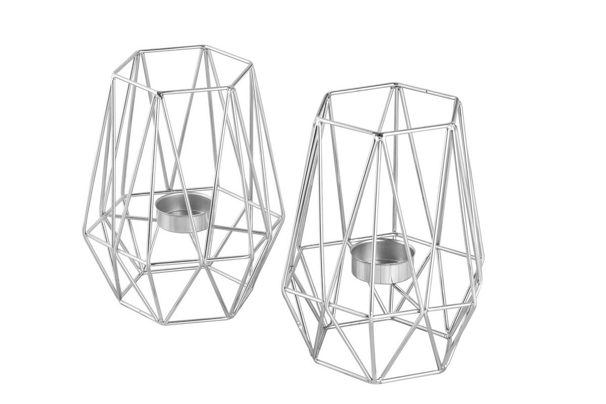 TEELICHTHALTER-SET 2-teilig  - Silberfarben, Basics, Metall (9,5cm) - Echtwerk