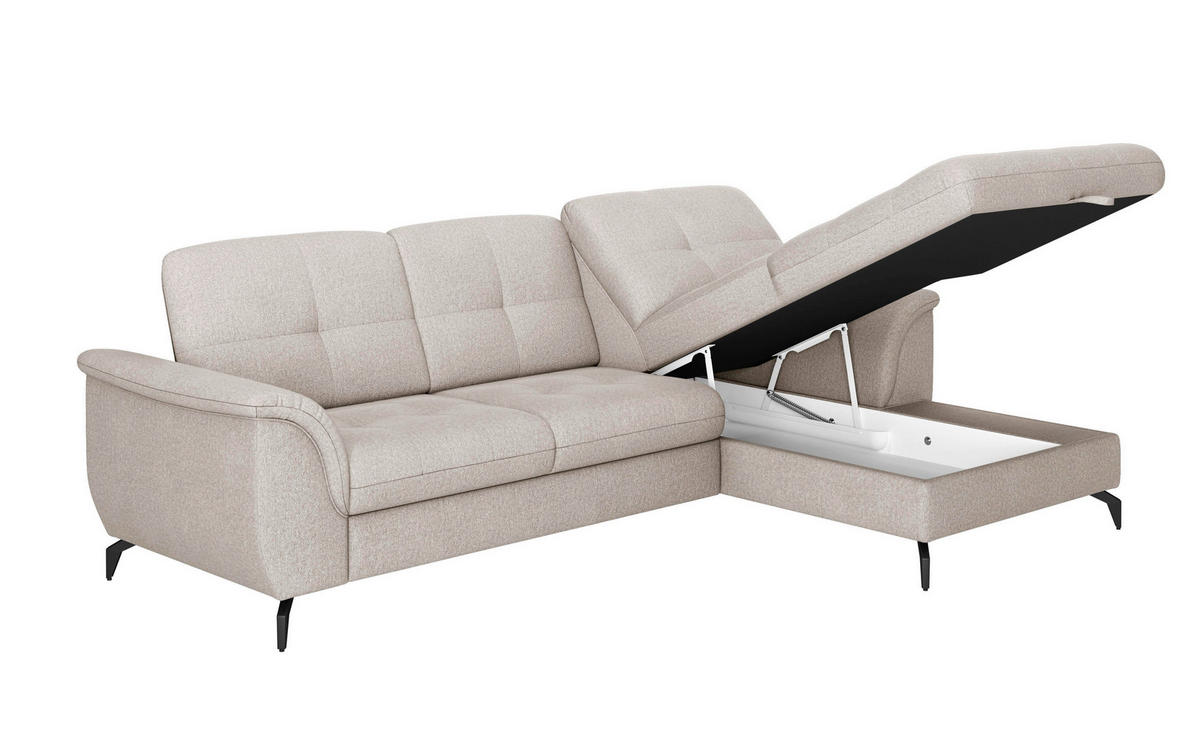ECKSOFA in Flachgewebe Greige  - Greige/Schwarz, Modern, Textil/Metall (262/164cm) - Sit & More