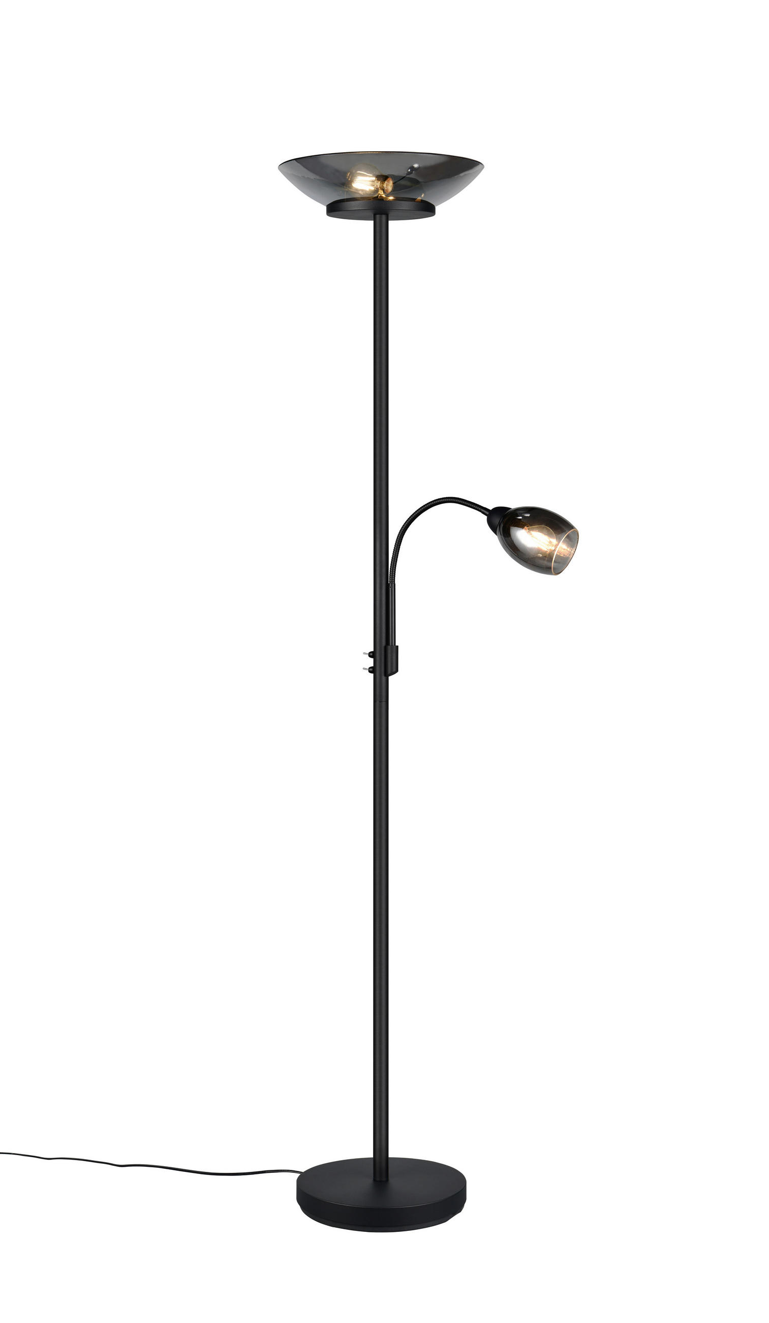 Thumbnail - Led-Deckenfluter, Schwarz, Schwarzchrom, Metall, Glas, 180 cm, getrennt schaltbar, Lesearm, mit Schalter, Lampen & Leuch...