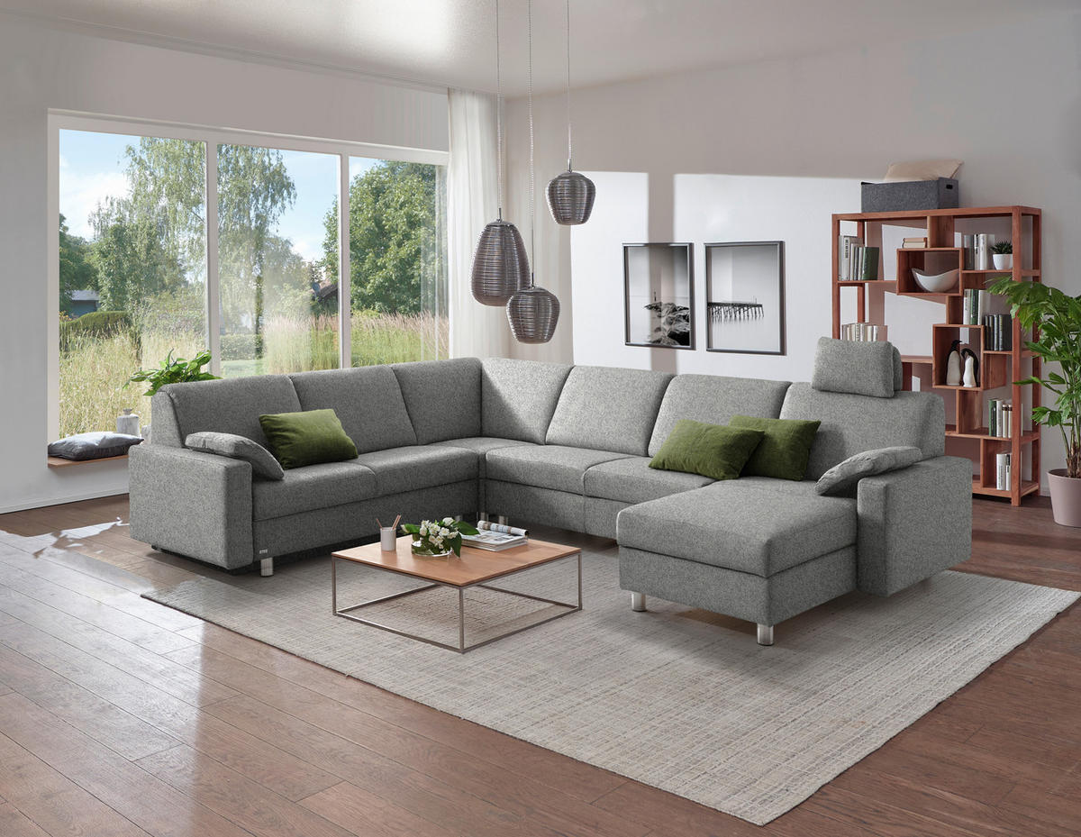 WOHNLANDSCHAFT  in Mikrovelours Naturfarben  - Anthrazit/Alufarben, KONVENTIONELL, Textil (237/323/158cm) - Sedda