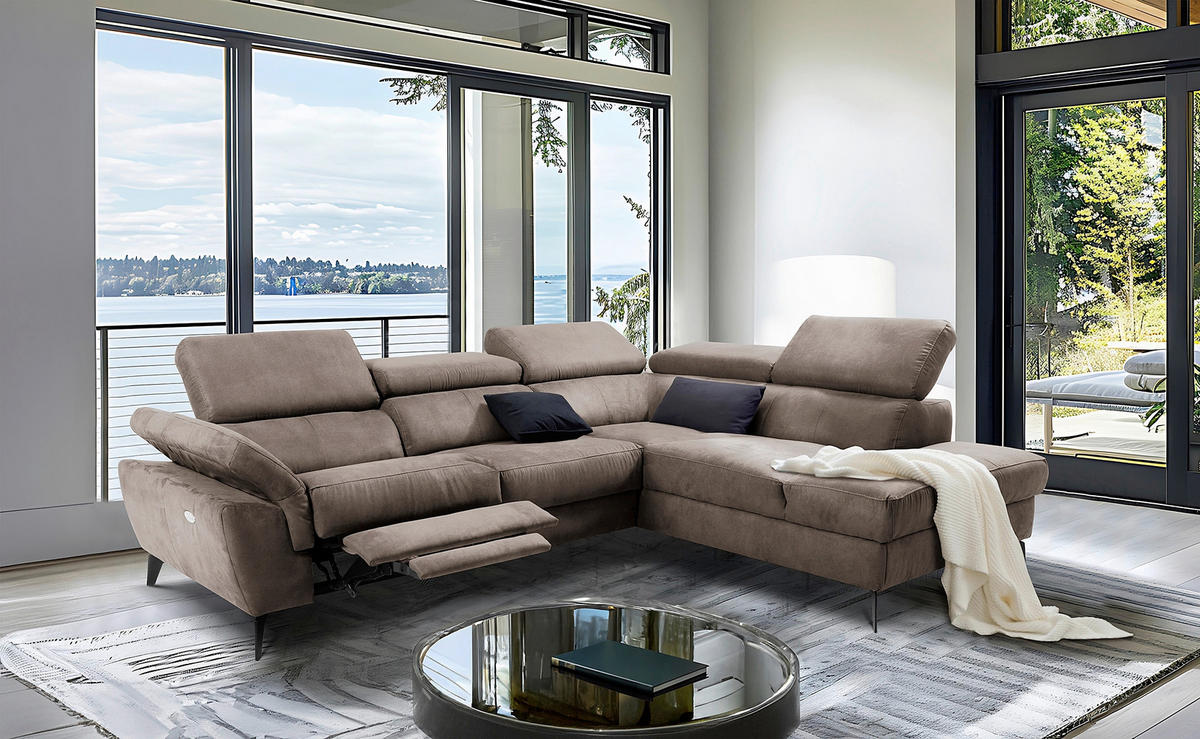 ECKSOFA SONO in Lederlook Braun Bettkasten, Armteilverstellung, Kopfteilverstellung  265/210 cm  - Schwarz/Braun, Design, Textil/Metall (265/210cm) - Livetastic