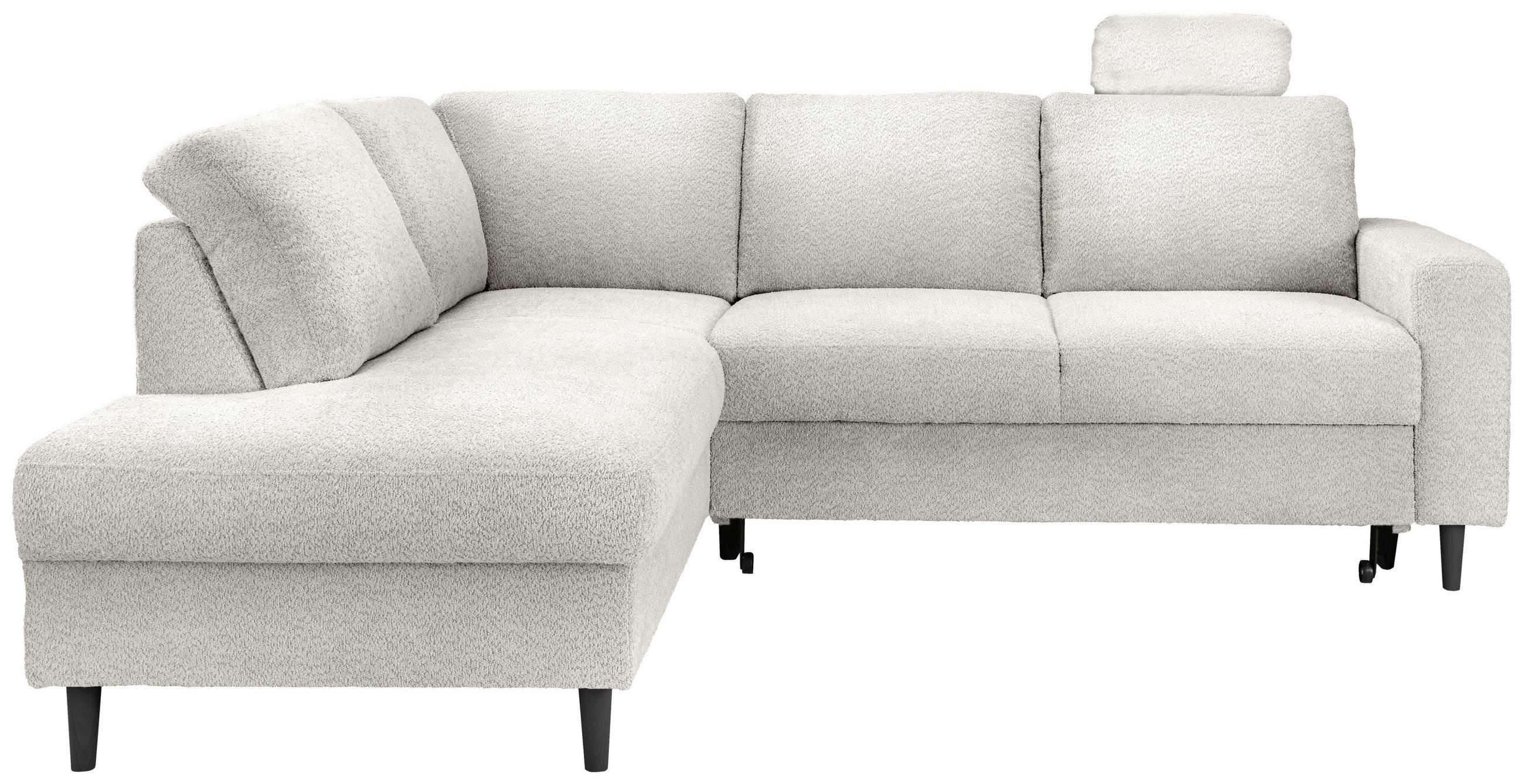ECKSCHLAFSOFA Weiß Bouclé  - Schwarz/Weiß, MODERN, Holz/Textil (200/242cm) - Livetastic