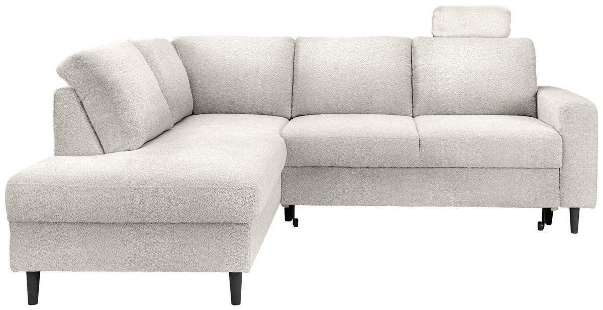 ECKSCHLAFSOFA Weiß Bouclé  - Schwarz/Weiß, MODERN, Holz/Textil (200/242cm) - Livetastic