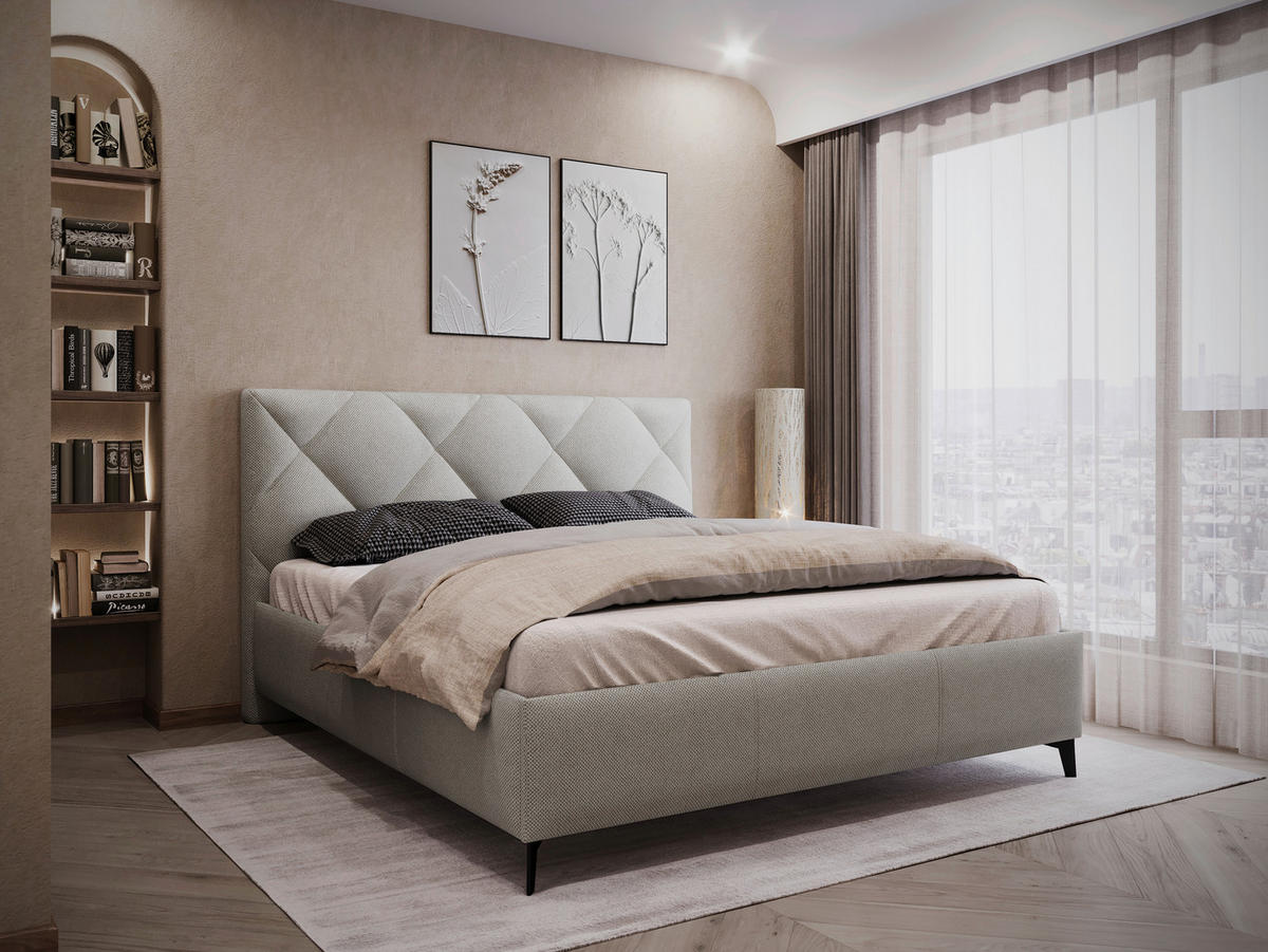POLSTERBETT 180/200 cm  in Greige  - Greige/Schwarz, Modern, Holz/Textil (180/200cm) - MID.YOU