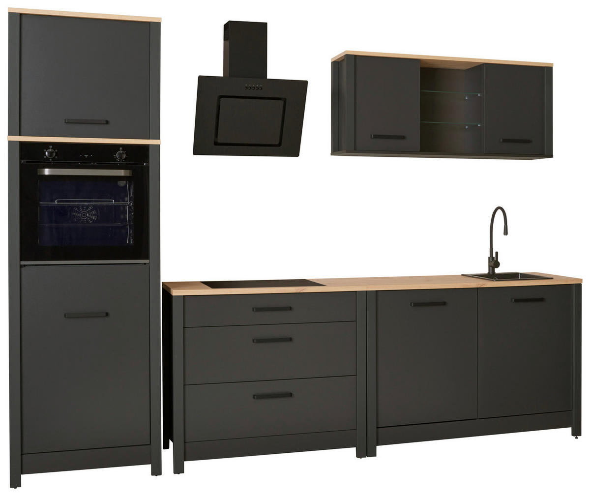KÜCHENLEERBLOCK   in Anthrazit, Eiche Artisan  - Anthrazit/Schwarz, MODERN, Glas/Holzwerkstoff (300/227/60cm) - home24