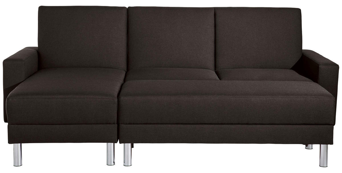 ECKSCHLAFSOFA inkl. Hocker in Dunkelbraun Textil   - Chromfarben/Dunkelbraun, Konventionell, Textil/Metall (152/230cm) - Max Winzer