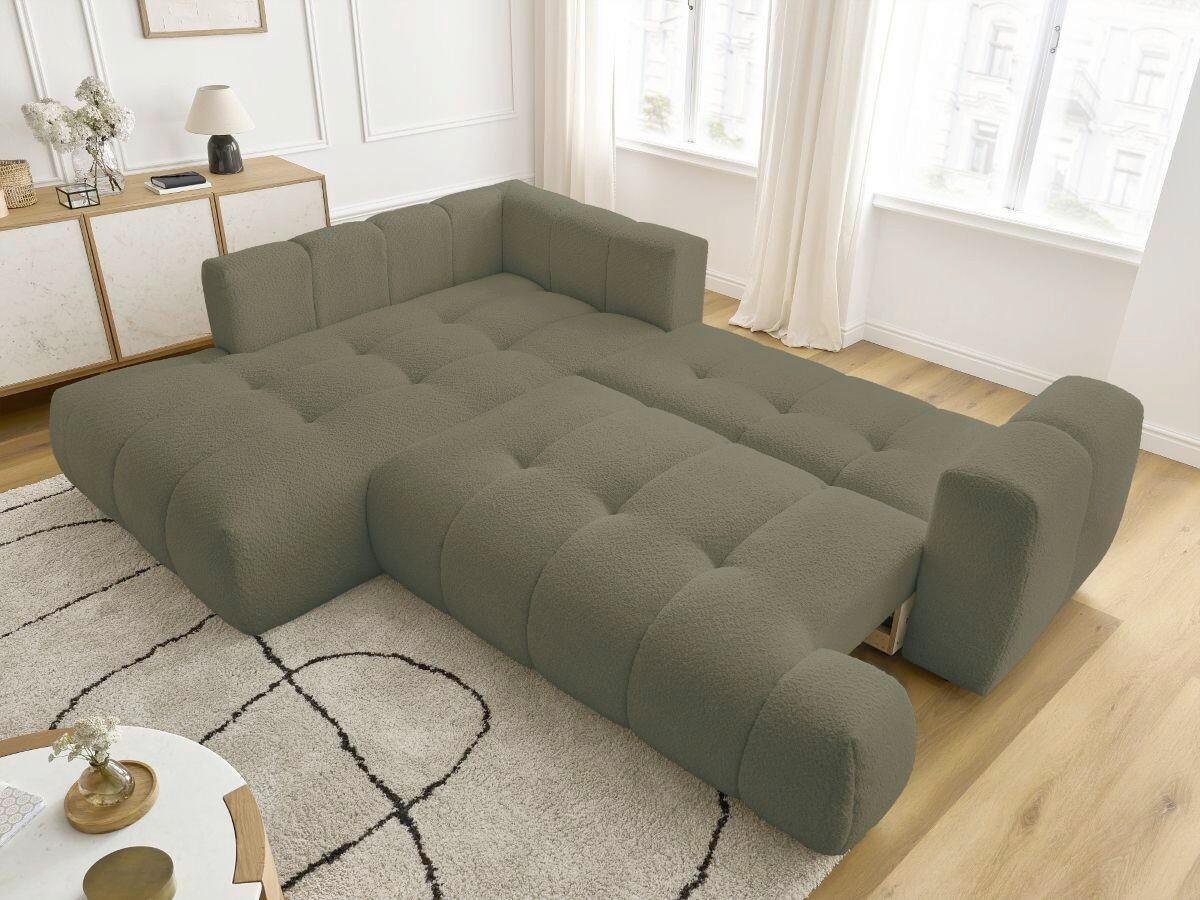 ECKSCHLAFSOFA FUJI Bouclé Grün  inkl.  - Schwarz/Grün, MODERN, Kunststoff/Textil (204/282cm)