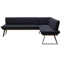 ECKBANK 203/163 cm Lederlook Schwarz, Eichefarben Eiche massiv Metall   - Eichefarben/Schwarz, Design, Holz/Textil (203/163cm) - Voleo