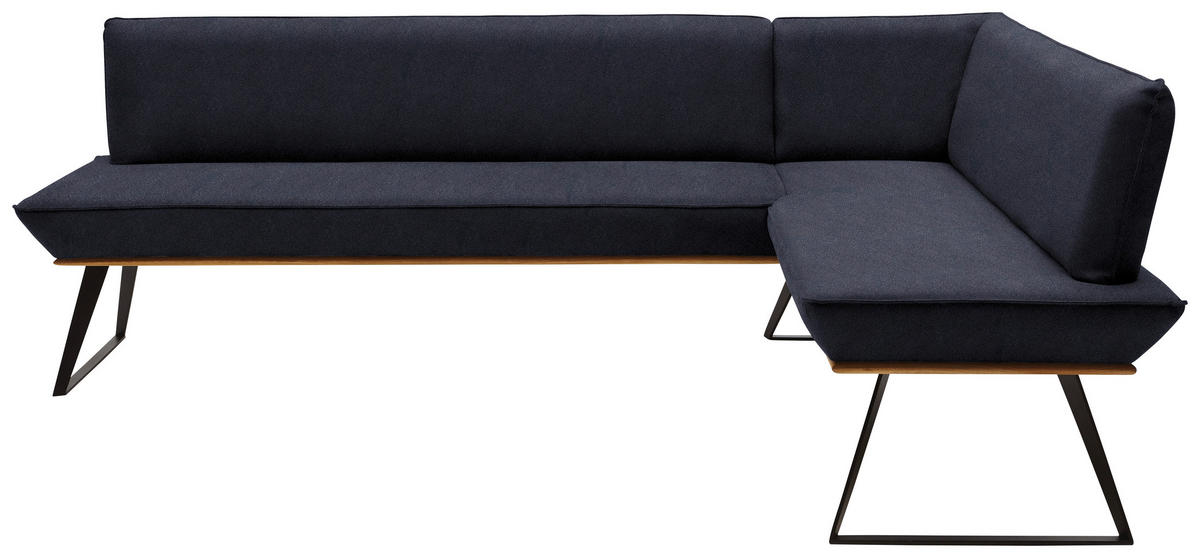 ECKBANK 203/163 cm Lederlook Schwarz, Eichefarben Eiche massiv Metall   - Eichefarben/Schwarz, Design, Holz/Textil (203/163cm) - Voleo