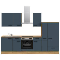 KÜCHENLEERBLOCK 300 cm   in Blau, Eichefarben  - Blau/Eichefarben, MODERN, Holzwerkstoff/Metall (300cm) - Nobilia