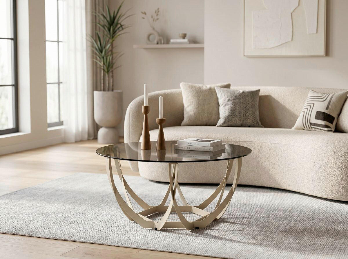 COUCHTISCH Sicherheitsglas 80/80/40 cm rund Creme, Bronzefarben  - Creme/Bronzefarben, Basics, Glas/Metall (80/80/40cm) - Xora