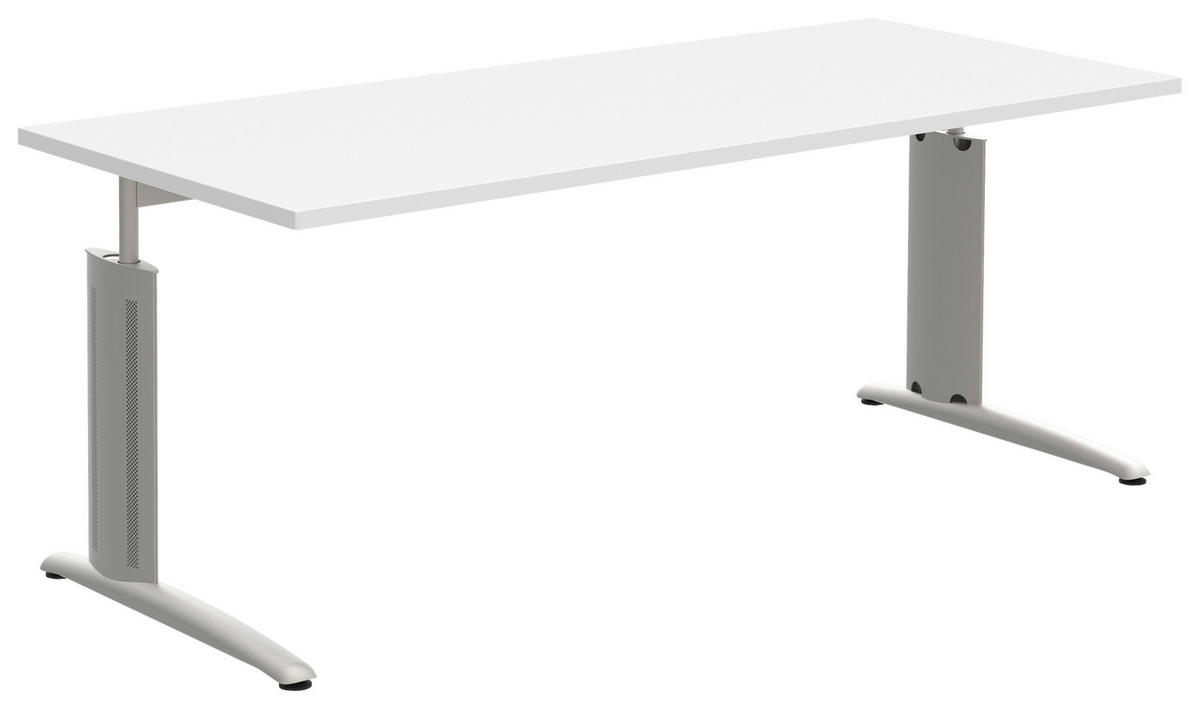 SCHREIBTISCH 180/80/70-82 cm Weiss, Alufarben  - Weiss/Alufarben, Konventionell, Holzwerkstoff/Metall (180/80/70-82cm) - Moderano