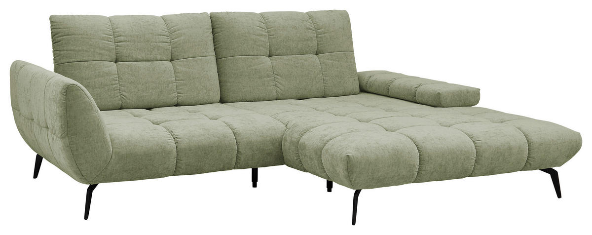ECKSOFA Hellgrün Flachgewebe Rücken echt, Sitztiefenverstellung  - Schwarz/Hellgrün, KONVENTIONELL, Textil/Metall (273/211cm) - SetOne by Musterring