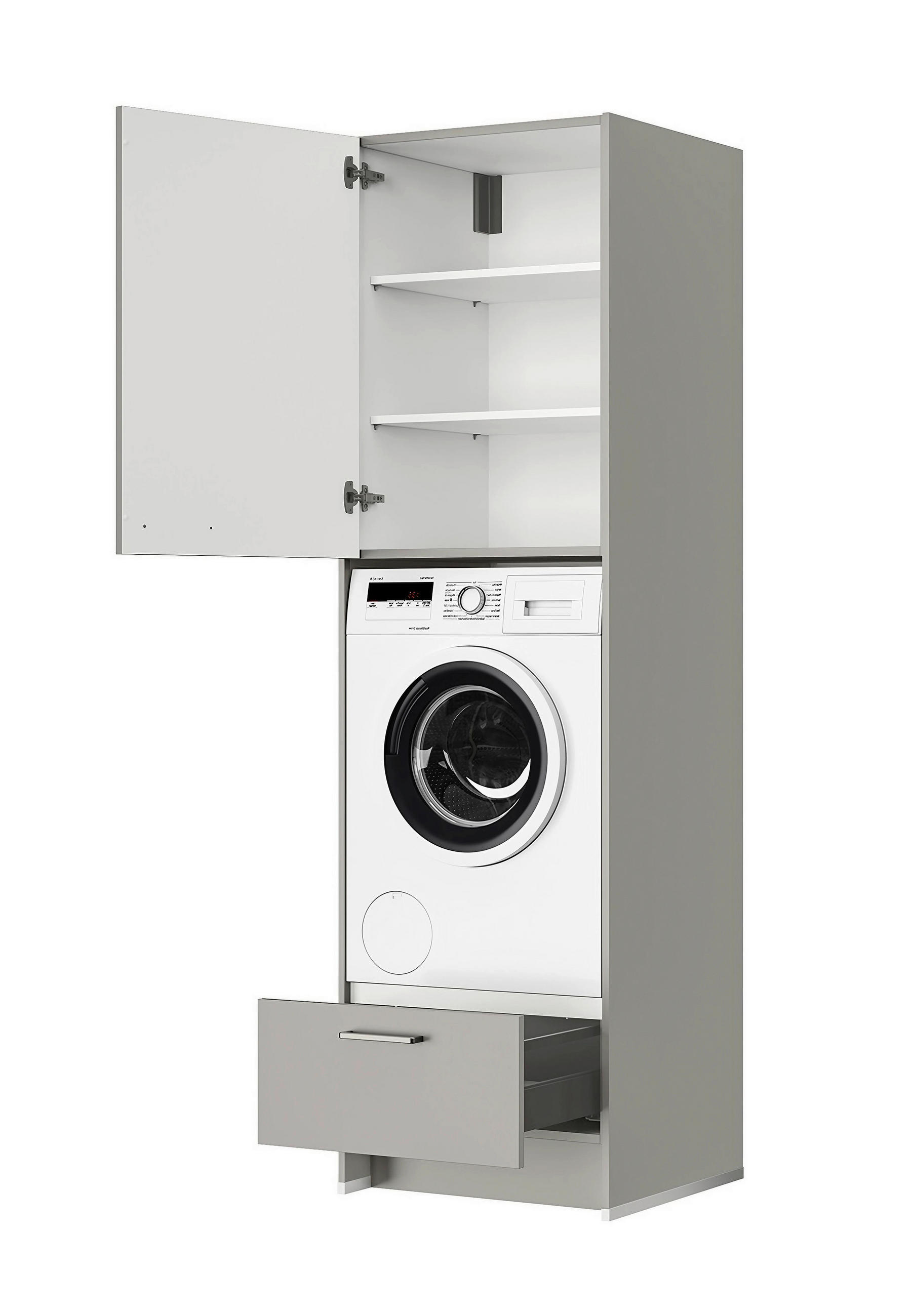 WASCHMASCHINENSCHRANK 63,2/216,6/58,3 cm  in Grau  - Edelstahlfarben/Weiß, MODERN, Holzwerkstoff/Metall (63,2/216,6/58,3cm) - Nobilia