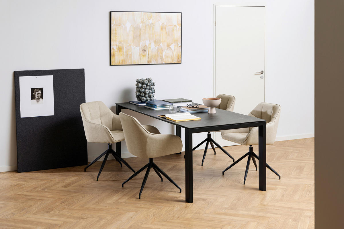 ESSTISCH in Keramik 200/90/75 cm  - Schwarz, Modern, Keramik/Metall (200/90/75cm) - MID.YOU
