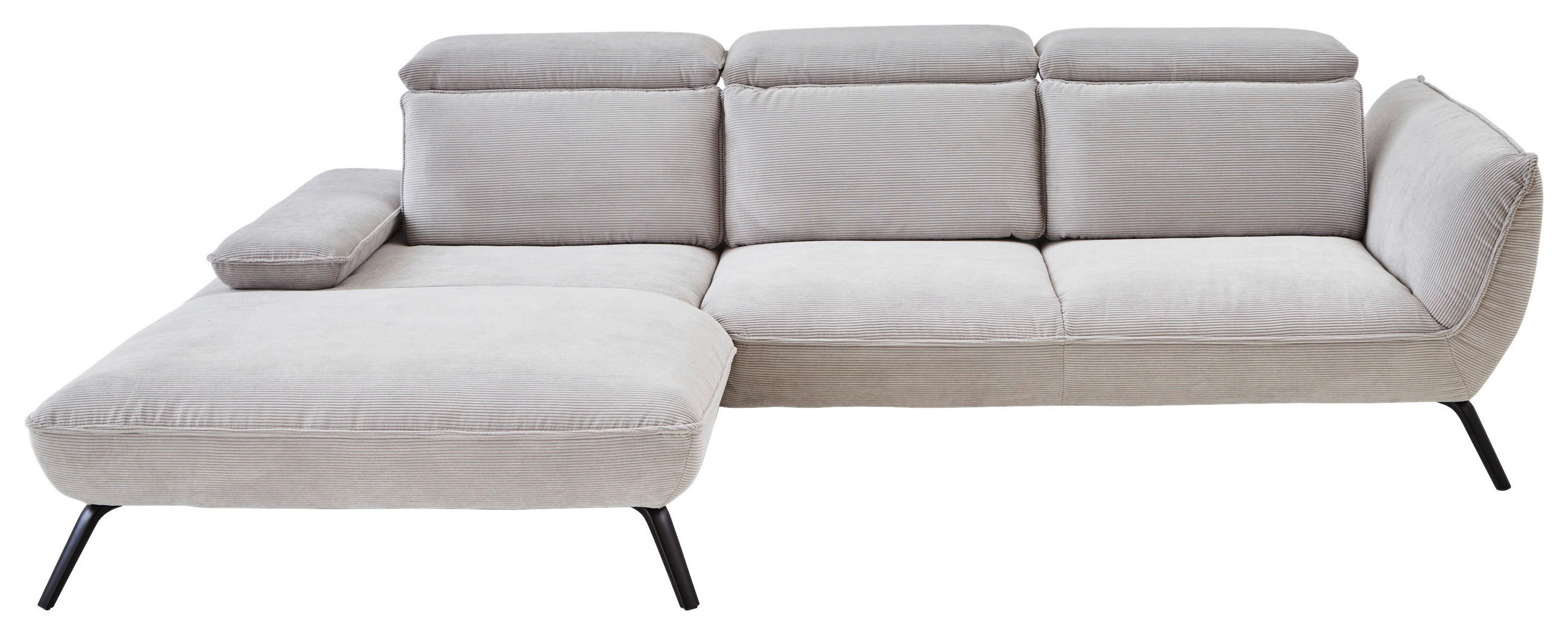 ECKSOFA Hellgrau Cord  - Hellgrau/Schwarz, Design, Textil/Metall (196/301cm) - Moderano
