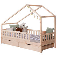 HAUSBETT 90/200 cm,  in Naturfarben, Absturzsicherung, Rollrost, Bettschublade  - Naturfarben, MODERN, Holz (90/200cm) - MID.YOU