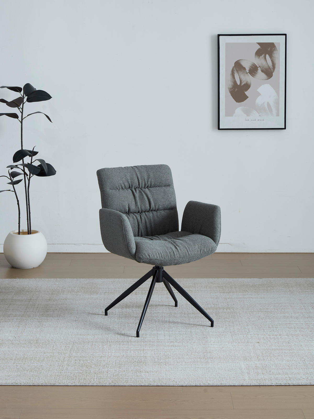 ARMLEHNSTUHL  Sitzfläche 360° drehbar Leinenoptik  Grün, Schwarz  - Schwarz/Grün, Design, Textil/Metall (62/86/65cm) - Dieter Knoll
