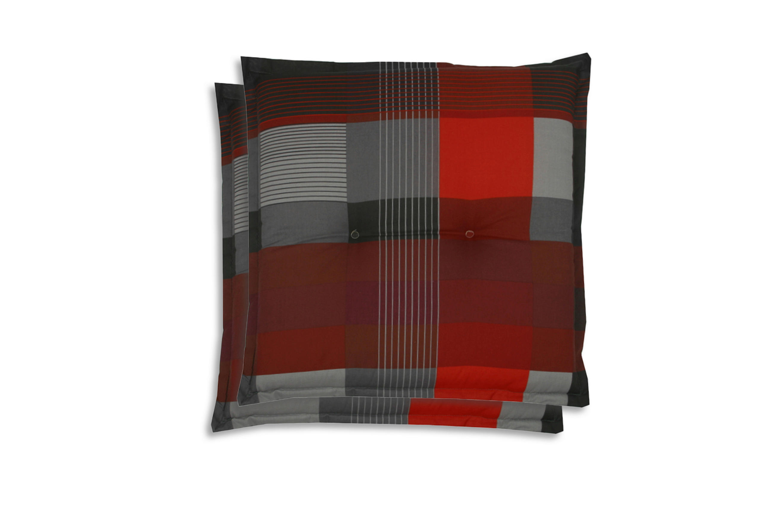 GARTENSITZKISSEN 2-er Set Karo  - Dunkelgrau/Rot, Basics, Textil (50/7/50cm)