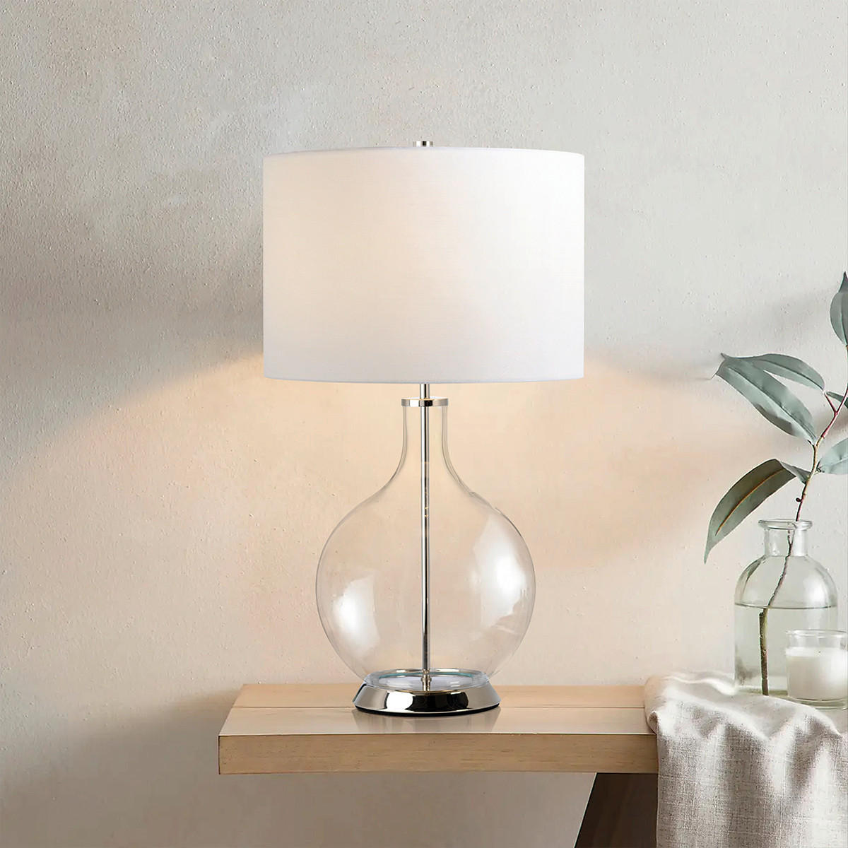 TISCHLEUCHTE - Nickelfarben, Konventionell, Glas/Textil (36/67cm) - Elstead Lighting