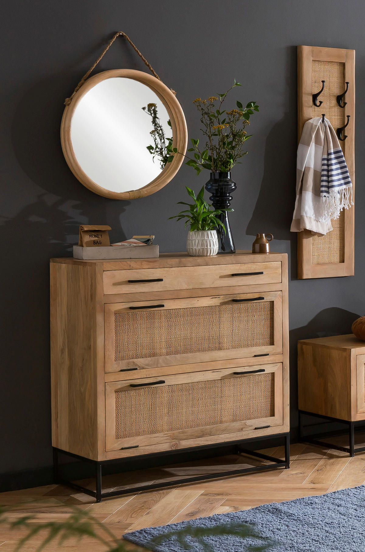 GARDEROBENPANEEL  in 35/110/8 cm  - Schwarz/Naturfarben, Design, Holz/Metall (35/110/8cm) - MID.YOU