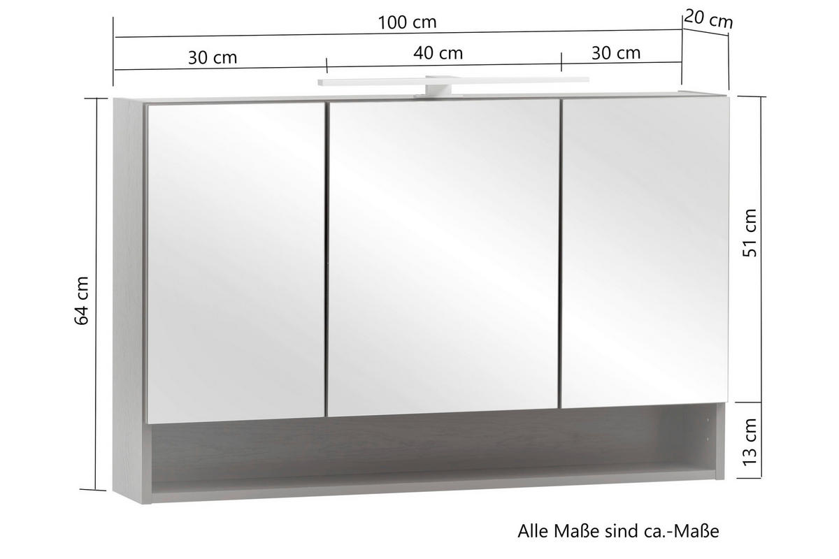 SPIEGELSCHRANK 100/64/20 cm  - Graphitfarben, Natur, Holzwerkstoff (100/64/20cm) - Xora