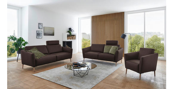 2-SITZER-SOFA  in Echtleder Dunkelbraun   - Eichefarben/Dunkelbraun, Natur, Leder/Holz (207/86/87cm) - Valnatura