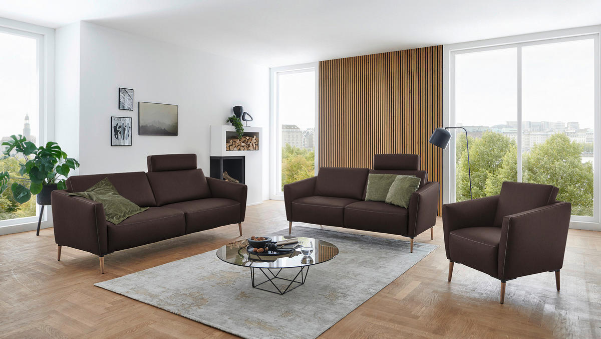 2-SITZER-SOFA  in Echtleder Dunkelbraun   - Eichefarben/Dunkelbraun, Natur, Leder/Holz (207/86/87cm) - Valnatura