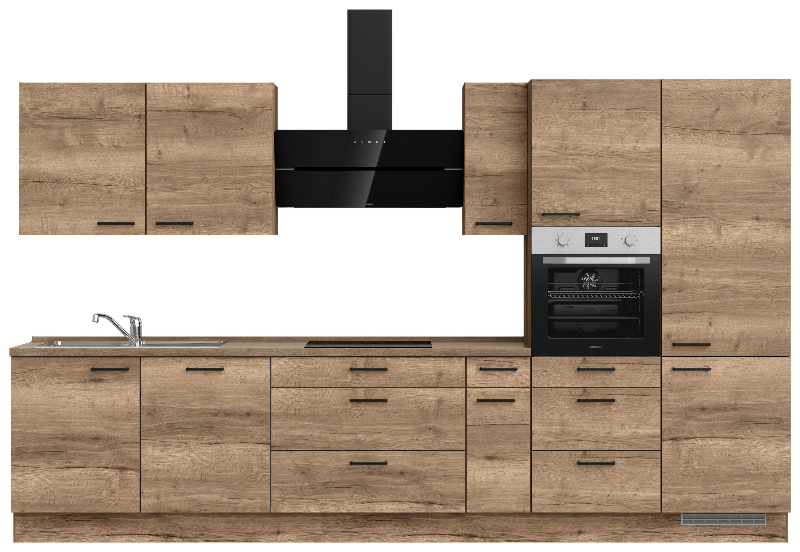 KÜCHENBLOCK 360 cm   in Eiche dunkel  - Eiche dunkel/Schwarz, MODERN, Holzwerkstoff/Metall (360cm) - Nobilia