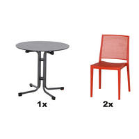 GARTENGARNITUR 3-teilig Stahl  - Anthrazit/Rot, Basics, Kunststoff/Metall (80/80/80cm) - Siena Garden