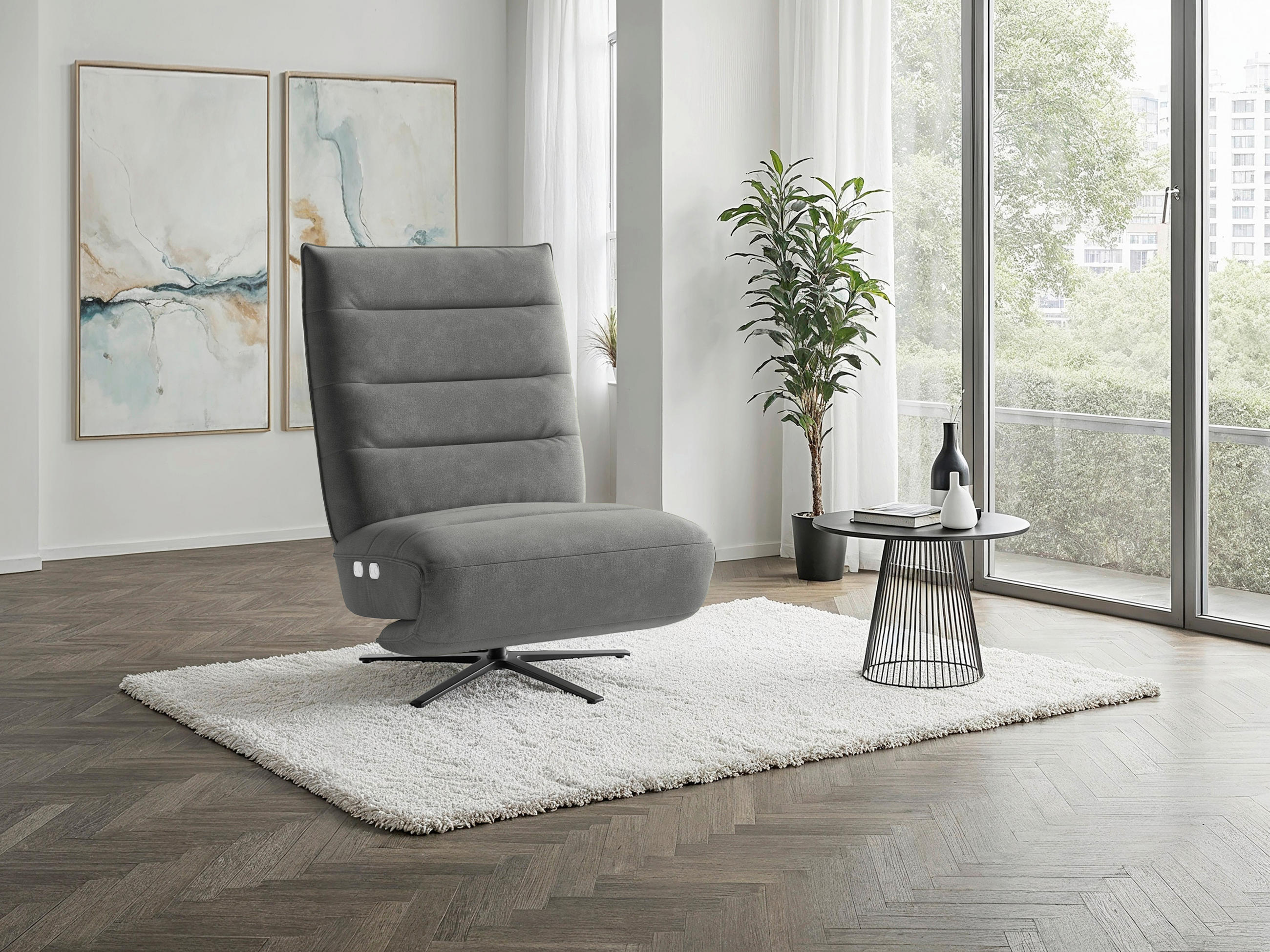 RELAXSESSEL EVE E Flachgewebe Kopfteilverstellung, Rücken echt    - Schwarz/Grau, Basics, Textil/Metall (80/109/98cm) - Sit & More